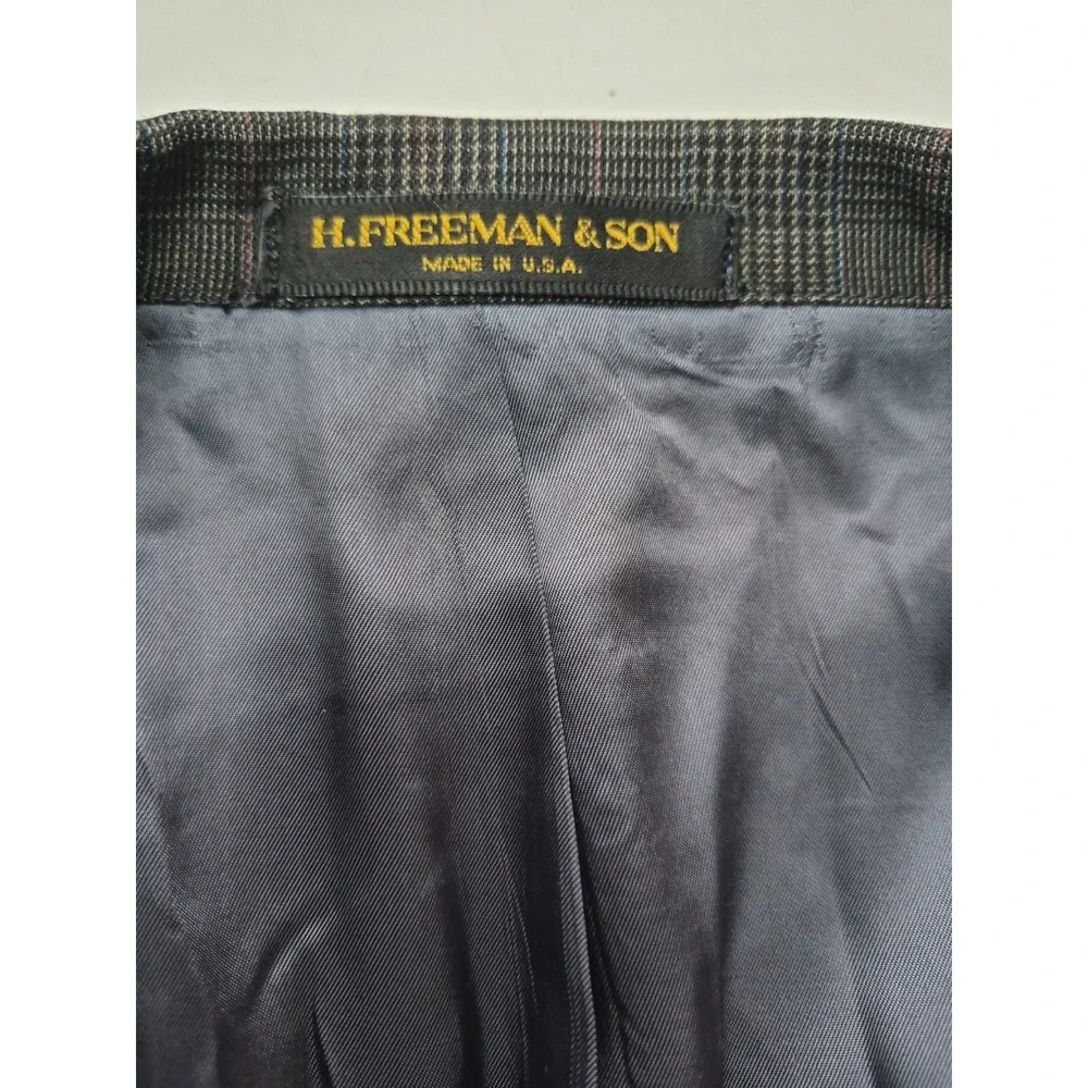 Hickey Freeman Mens Wool Sports Coat 43R Gray Plaid Vintage USA 2 Button Blazer